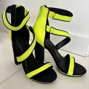 Wild Diva Black and Neon Yellow Strappy Heels